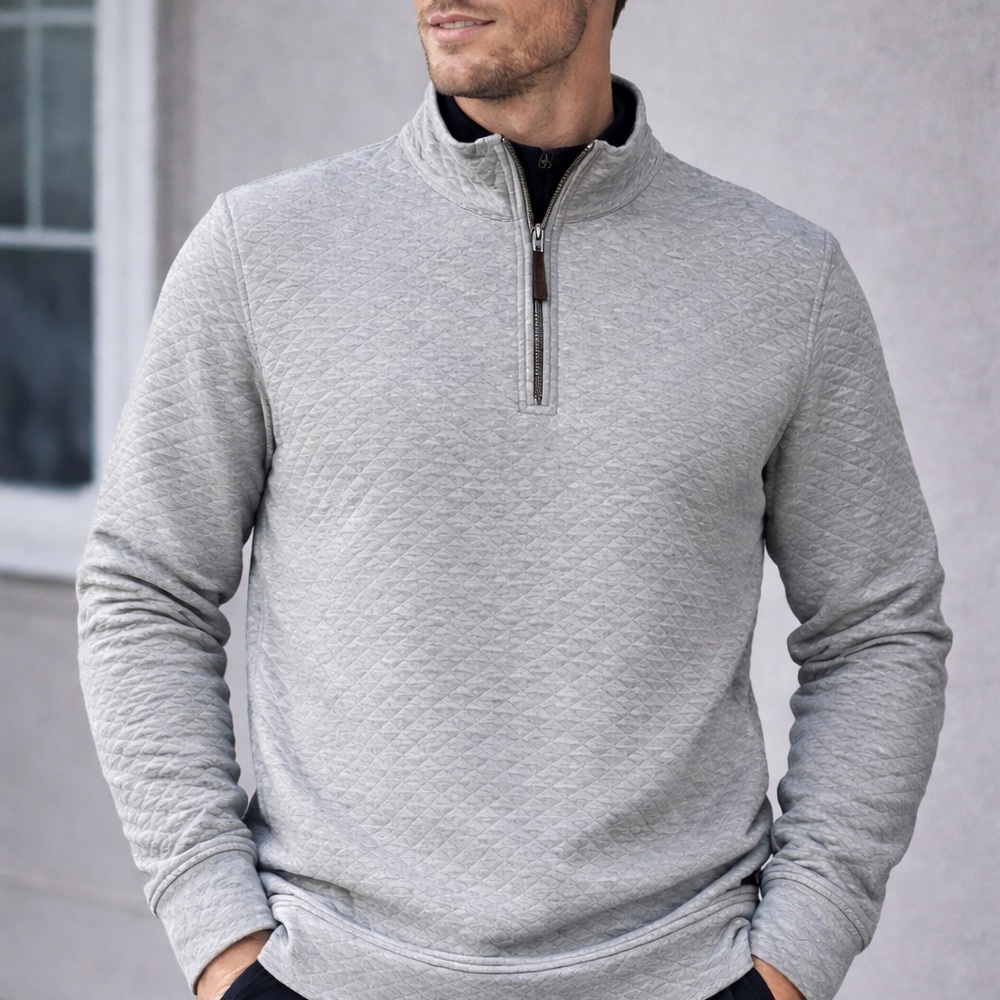Lands’ End Men’s Quilted Quarter Zip Pullover Gray Long Sleeve Size L